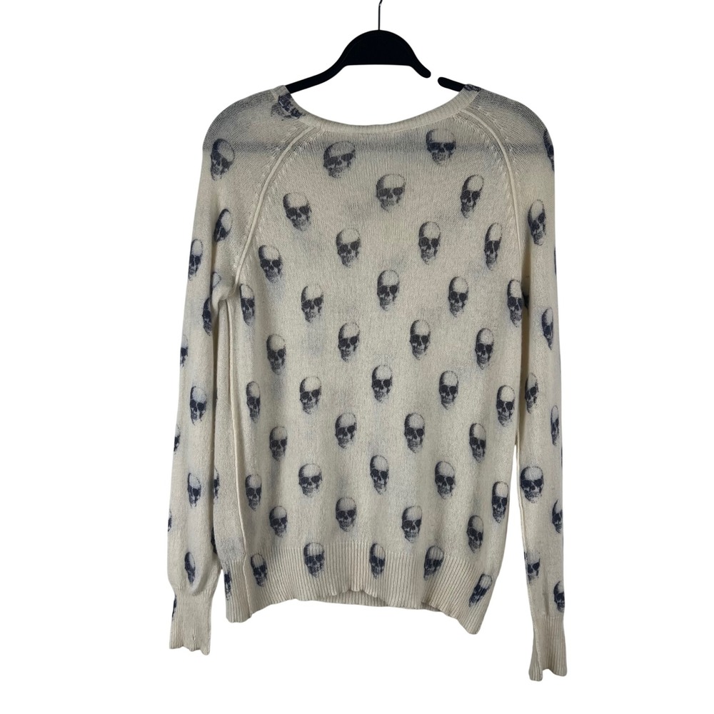 360 Cashmere Skull Print Sweater Cream Charcoal 100% Cashmere Pullover 20166 M - Picture 2 of 11